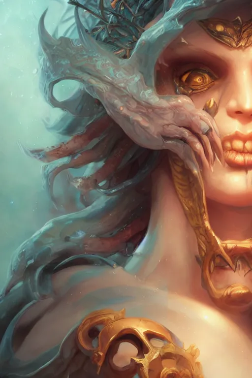 Prompt: face closeup beautiful girl necromancer full of sculls, wizard of the coast casting magic spell, angel, magic storm and thunder clouds, fantasy, magic the gathering, hyper detailed, 3 d render, hyper realistic detailed portrait, peter mohrbacher