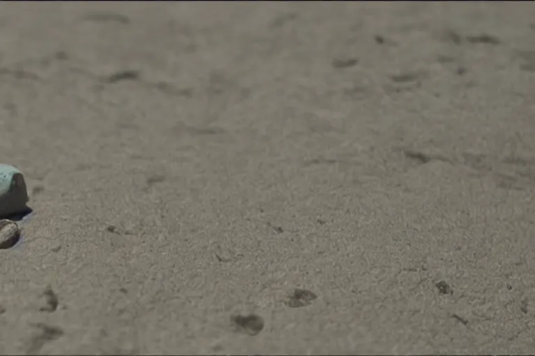 Image similar to vfx movie scene closeup adorable tiny little baby alien creature in moon desert eating a rock. by emmanuel lubezki