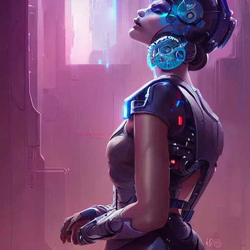 Prompt: graphic novel illustration of a portrait of a beautiful cybernetic woman, cyberpunk concept art by pete mohrbacher and artgerm and wlop and greg rutkowski and josan gonzales and syd mead, digital art, highly detailed, intricate, sci-fi, sharp focus, Trending on Artstation HQ, deviantart