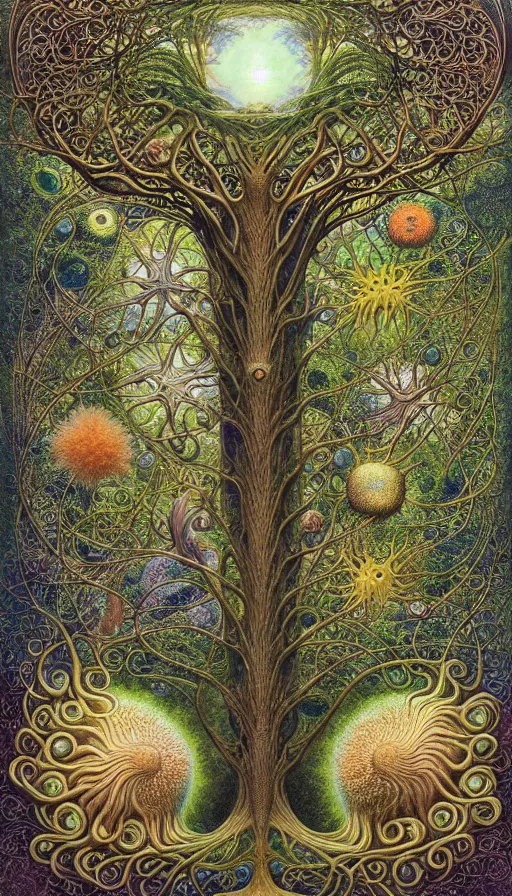 Image similar to tree of life by roger dean and andrew ferez, art forms of nature by ernst haeckel, divine chaos engine, symbolist, visionary, art nouveau, botanical fractal structures, organic, detailed, realistic, surreality