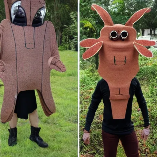 Prompt: humans wearing realistic ant costumes