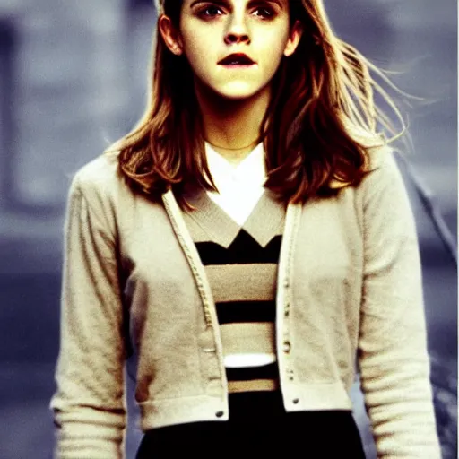 Image similar to emma watson as hermione granger in her school uniform, short miniskirt, holding her broomstick, photo shoot, cute