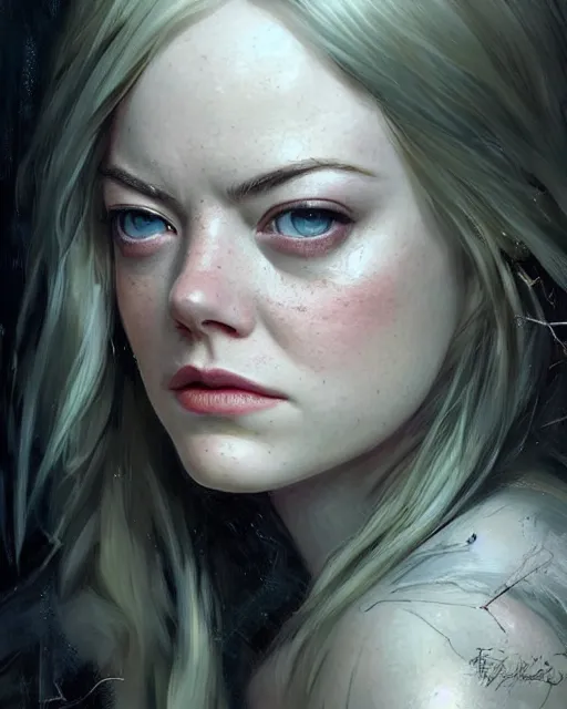 Image similar to emma stone, hyper realistic face, beautiful eyes, fantasy art, in the style of greg rutkowski, intricate, hyper detailed, smooth