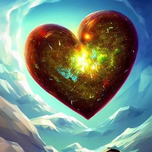 Prompt: a heart - shaped object floating in the air, a low poly render by Cyril Rolando, featured on cg society, fantasy art, made of crystals, official art, concept art