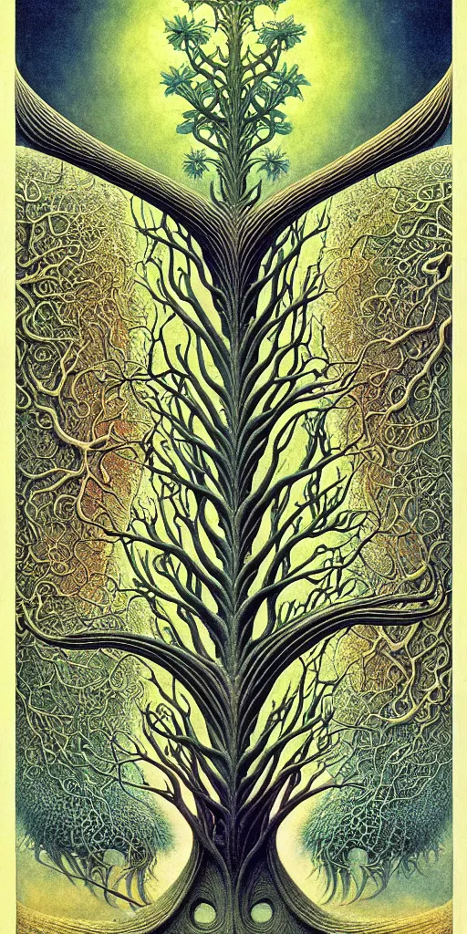 Image similar to tree of life by roger dean and andrew ferez, art forms of nature by ernst haeckel, divine chaos engine, symbolist, visionary, art nouveau, botanical fractal structures, organic, detailed, realistic, surreality