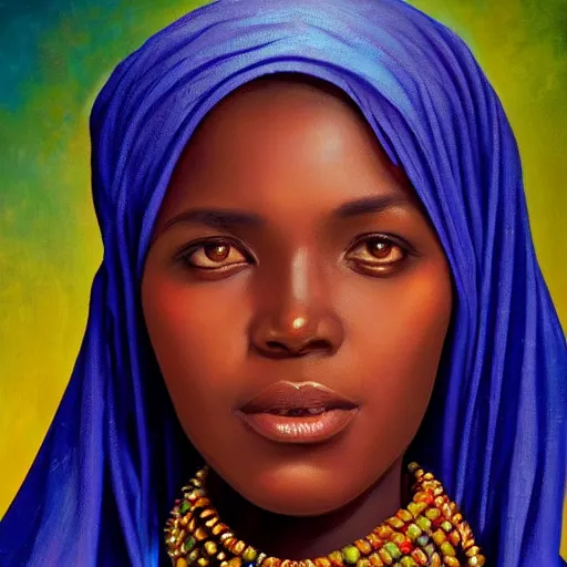 Image similar to portrait of a sudanese woman ( 3 5 ) from sudan, an oil painting by ross tran and thomas kincade