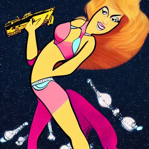 Prompt: cartoon version of barbarella, digital art, disney, pixar, intricate details