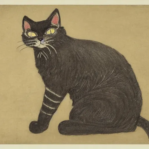 Image similar to cat full body by susan herbert and hiroshige ii and theophile steinlen and min zhen and pierre bonnard and louis wain and arthur rackham, 8 k, artstation