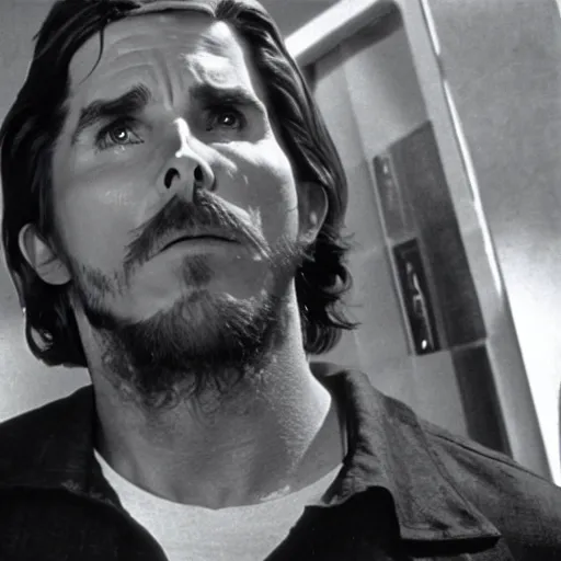 Image similar to film still of Christian Bale starring in They Live by John Carpenter