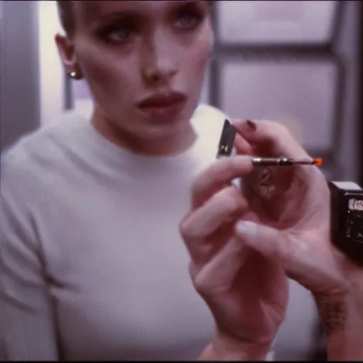 Image similar to tattoo of rachel from 1982 bladerunner smoking in tyrell's office