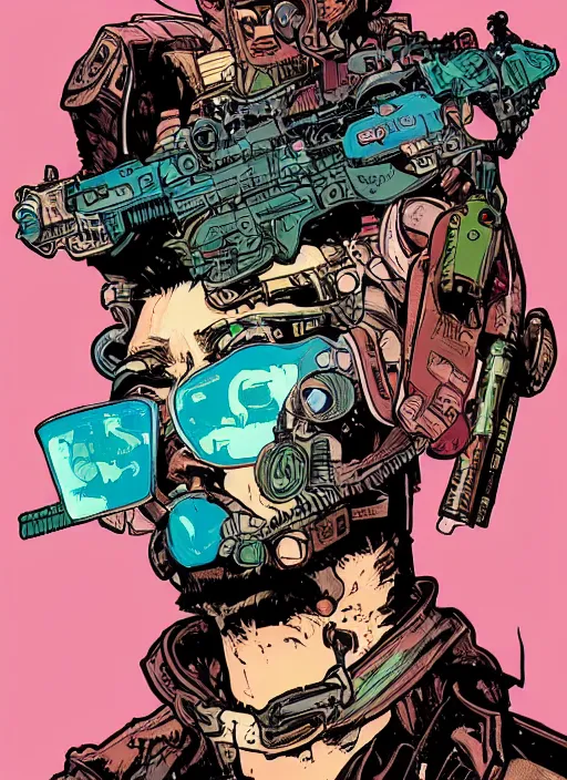 Prompt: cyberpunk mercenary portrait illustration, pop art, splash painting, art by geof darrow, ashley wood, alphonse mucha, makoto shinkai