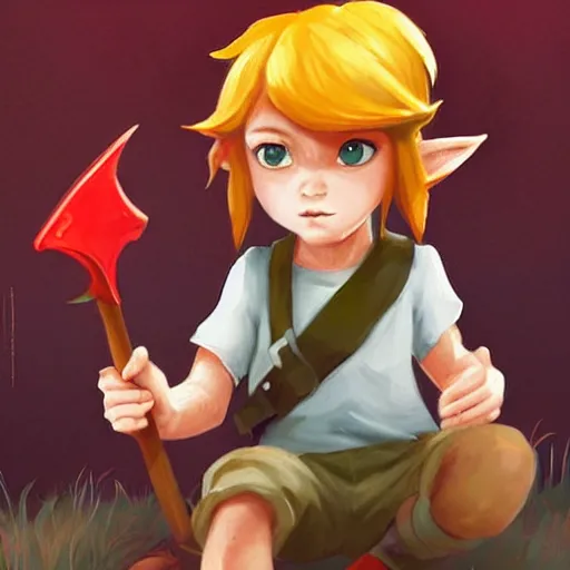 Prompt: attractive little boy character inspired in little hood red and link from legend of zelda, digital artwork made by lois van barlee, james jean and rhads