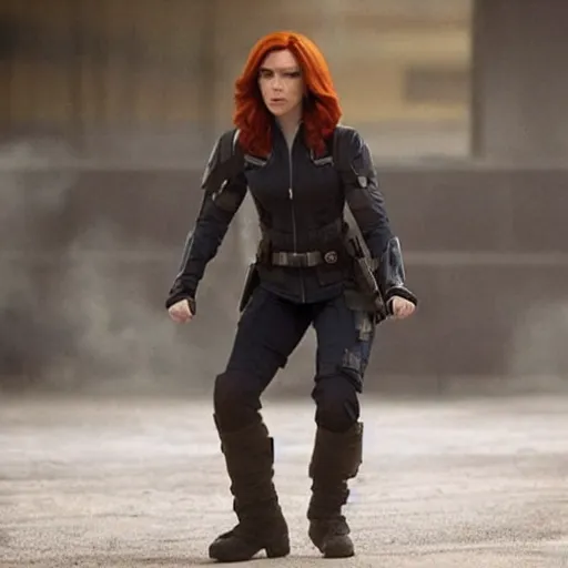 Image similar to “A still of Chris Evans as Natasha Romanoff in the film Avengers, high definition”