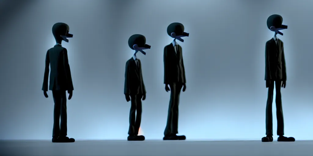 Image similar to slenderman anthony fauci, hyperrealistic, claymation, volumetric lighting, 3 5 mm film still, concept art