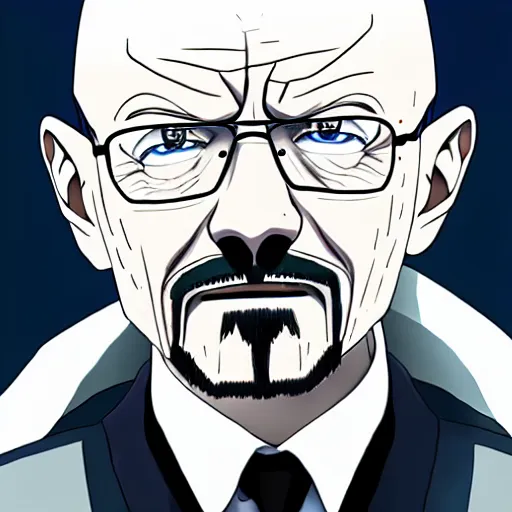 Image similar to walter white in tokyo ghoul anime, 4 k, hyper realistic, anime style, illustration