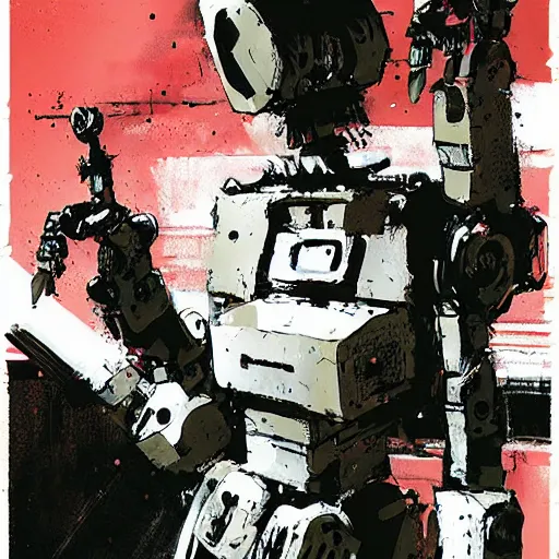 Image similar to an artwork of a robot girl, by Ashley Wood
