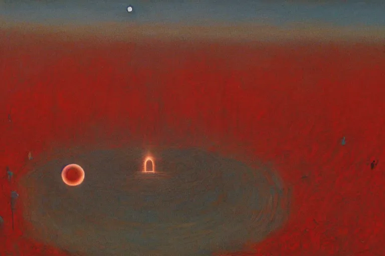 Image similar to people activate behelit in the middle of eclipse, human sacrifice , Old testament angel, dark sky, red cloud, sea of blood, beksinski