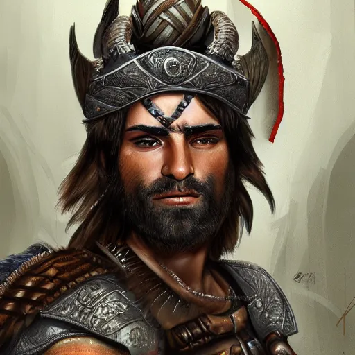 Image similar to kurdish male warrior, highly detailed, digital painting, artstation, concept art, sharp focus, illustration, incredibly strong and handsome