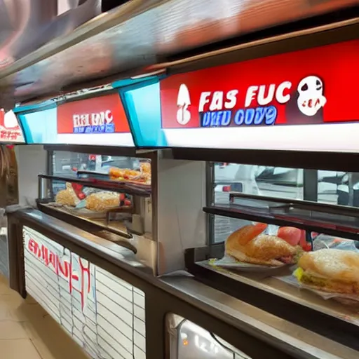 Image similar to futuristic fast food store robots