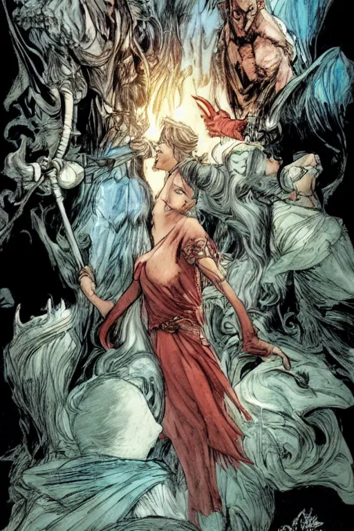 Image similar to merlin and nimue by neal adams and akihiko yoshida