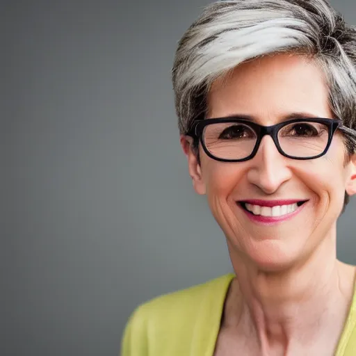 Image similar to dslr photo portrait still of 6 0 year old age 6 0 rachel maddow at age 6 0!!!, 8 5 mm f 1. 8