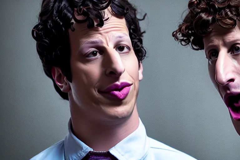 Prompt: a cinematic still of ((andy samberg)) astonished, masterpiece