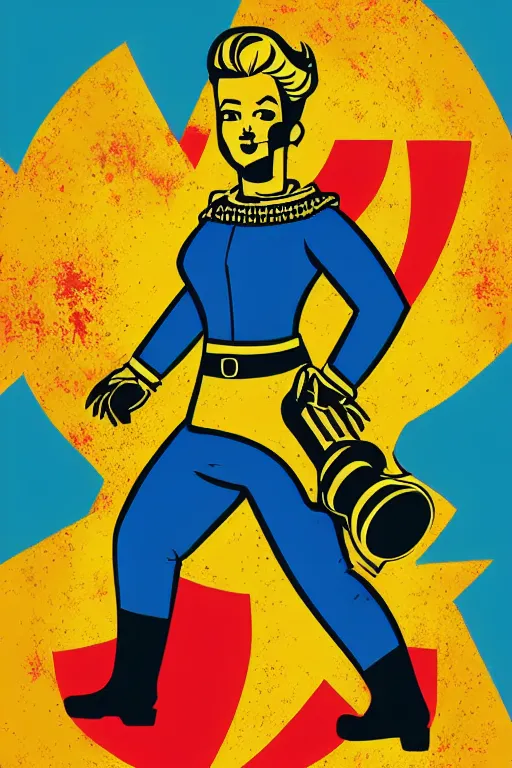 Image similar to fallout 7 6 retro futurist illustration art by butcher billy, sticker, colorful, illustration, highly detailed, simple, smooth and clean vector curves, no jagged lines, vector art, smooth andy warhol style