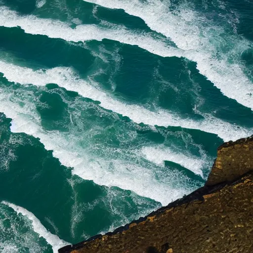 Prompt: ancient civilizations ruins, waves crashing into the ruins, viewed from above