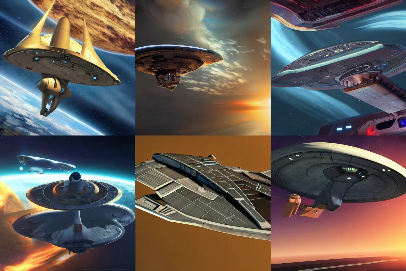 Prompt: painting of the Starship Enterprise in the style of Broken Sword: 2, hyper realistic, 4k, octane, artstation,