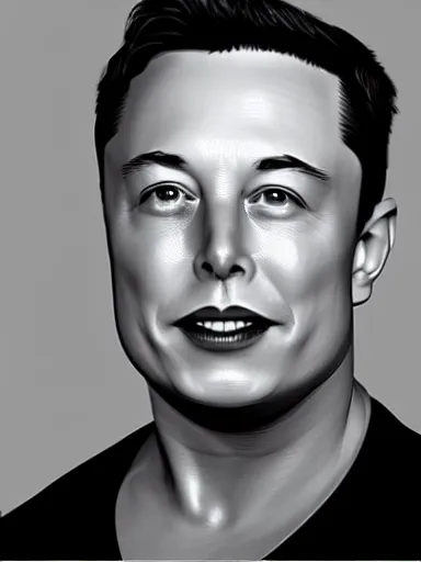 Image similar to highly detailed 3 d mesh of elon musk, portrait, grayscale