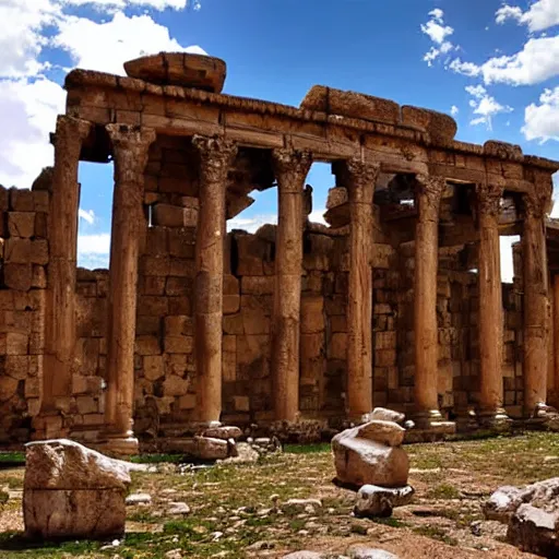 Prompt: Baalbeck ruins, temple, monument, realistic