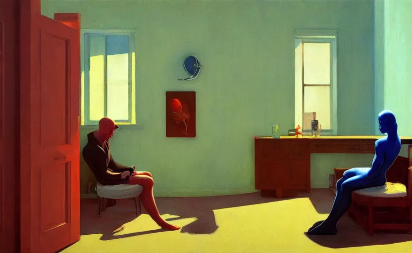 Prompt: Inside a lo-fi apartment, very coherent, painted by Edward Hopper, Wayne Barlowe, painted by James Gilleard, airbrush, art by James Jean