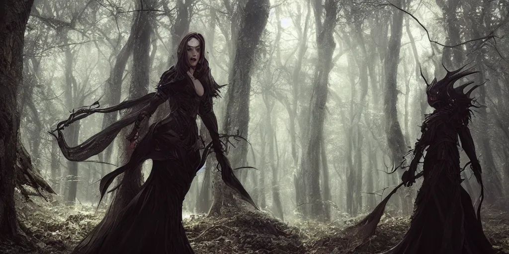 Prompt: 5 5 mm portrait photo of an armored gorgeous aesthetic witch, in magical forest. art by greg rutkowski. highly detailed 8 k. intricate. lifelike. soft light. nikon d 8 5 0.