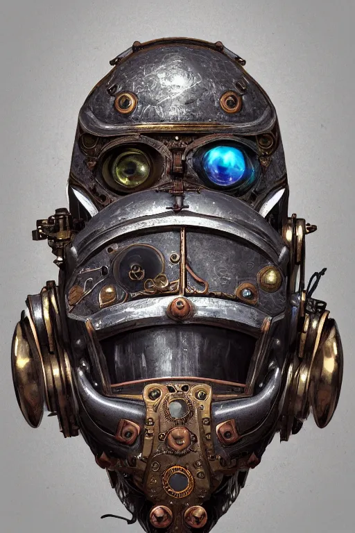 Image similar to steampunk helmet fantasy art mask robot ninja stylized digital illustration sharp focus, elegant intricate digital painting artstation concept art global illumination ray tracing advanced technology chaykin howard and campionpascale and cooke darwyn and davis jack