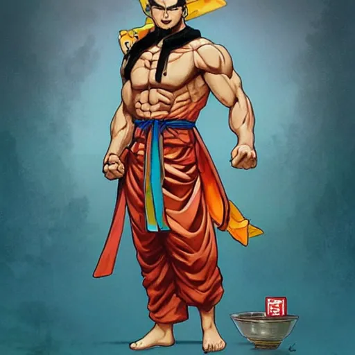 Image similar to songoku in a sushi costume art by artgerm and greg rutkowski and alphonse mucha