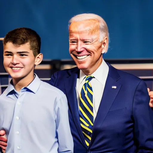 Image similar to A photo of joe biden teams up with a teenage joe biden, perfect faces, 50 mm, award winning photography