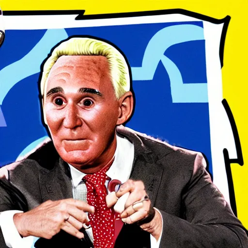 Image similar to an illustration of roger stone as a gremlin