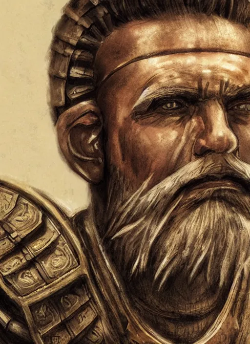 Image similar to close up concept art of an ancient greek general, by robert kirkman