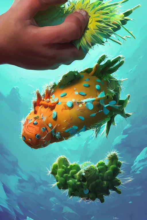 Image similar to 3 d render creature animal sushi cristal very big eye roots cactus elemental flush of force nature micro world fluo fishscale, comics gta 5 cover, official fanart behance hd artstation by jesper ejsing, by rhads, makoto shinkai and lois van baarle, ilya kuvshinov, ossdraws