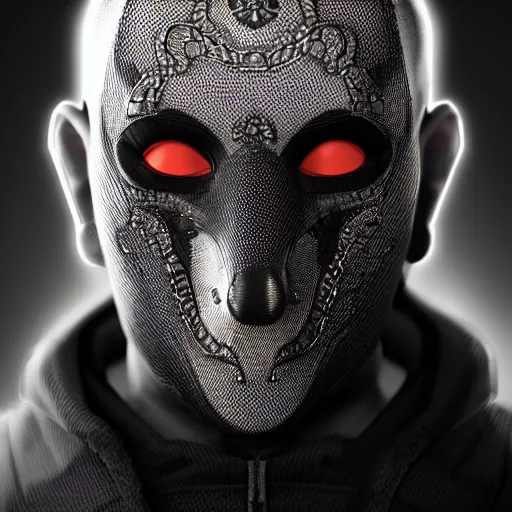 Prompt: man wearing black fabric mask, character art portrait, deviantart artstation, intricate details, eerie, highly detailed, photorealistic, octane render, 8 k, unreal engine by artgerm