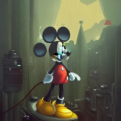 Prompt: Mickey mouse as a monster boss by Mike Winkelmann