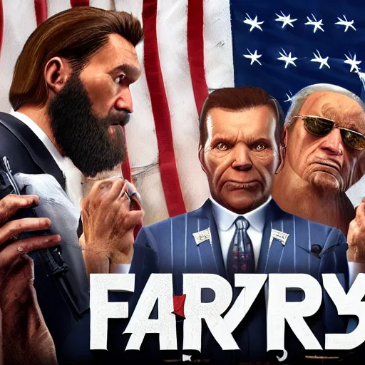 Prompt: far cry 5 cover featuring kenneth copeland