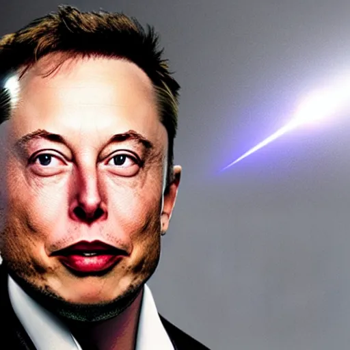 Prompt: elon musk as a super villain with lasers coming out of his eyes