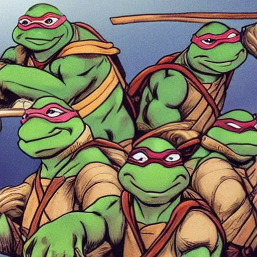 Prompt: the Ninja Turtles, drawn by Michelangelo