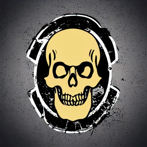 Image similar to death metal themed skull shaped microphone vector logo for a record label, dark, horrorcore, grunge, golden ratio