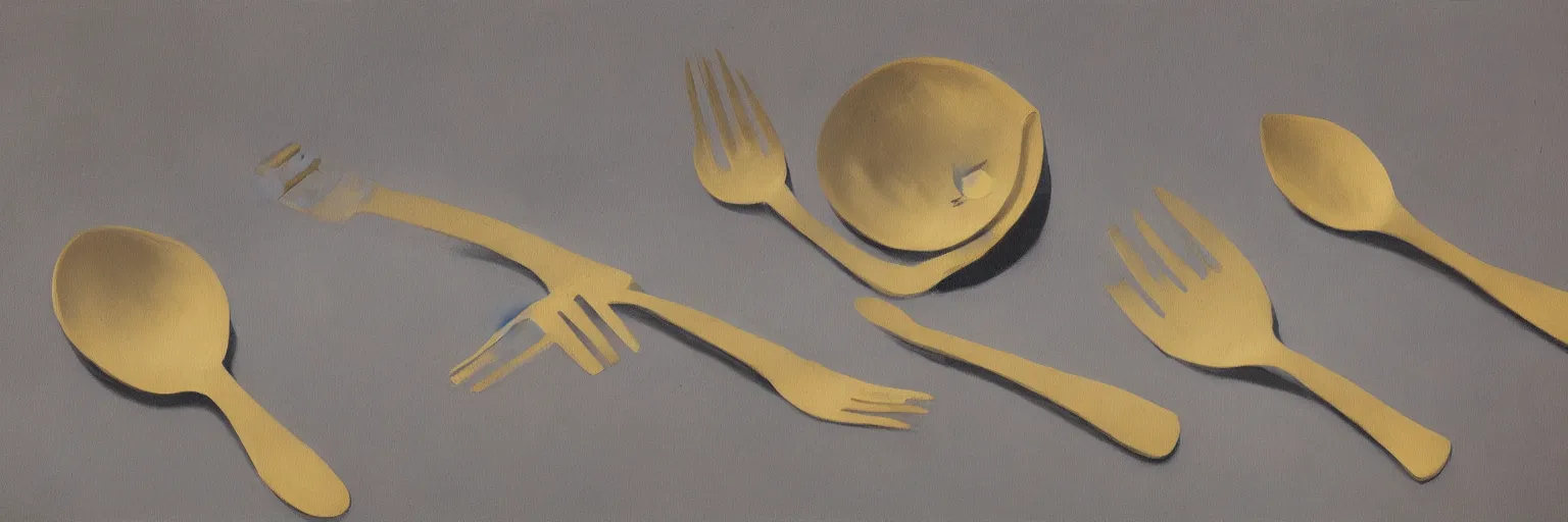 Prompt: fork knife spoon painting magritte