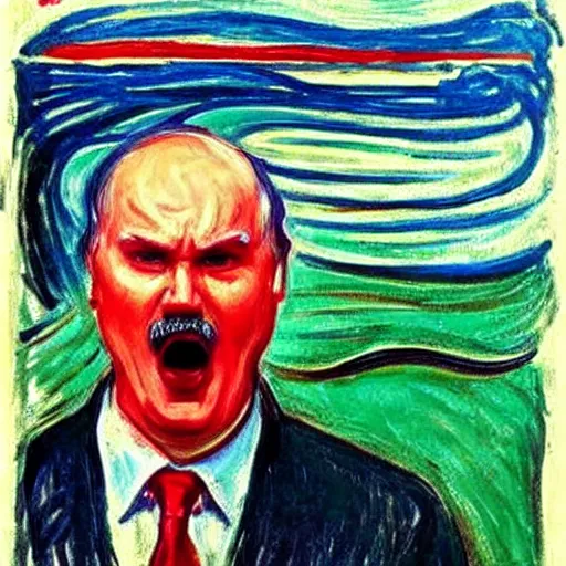 Prompt: Lukashenka in the style of the painting The Scream by Edvard Munch)