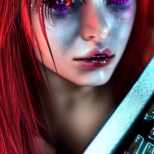 Prompt: ultrarealistic cyberpunk nymph close up