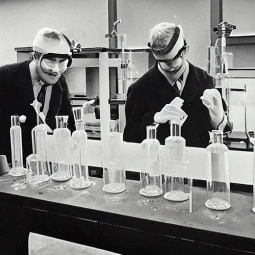 Prompt: fox animals conducting experiments in a chemistry lab, award winning photograph