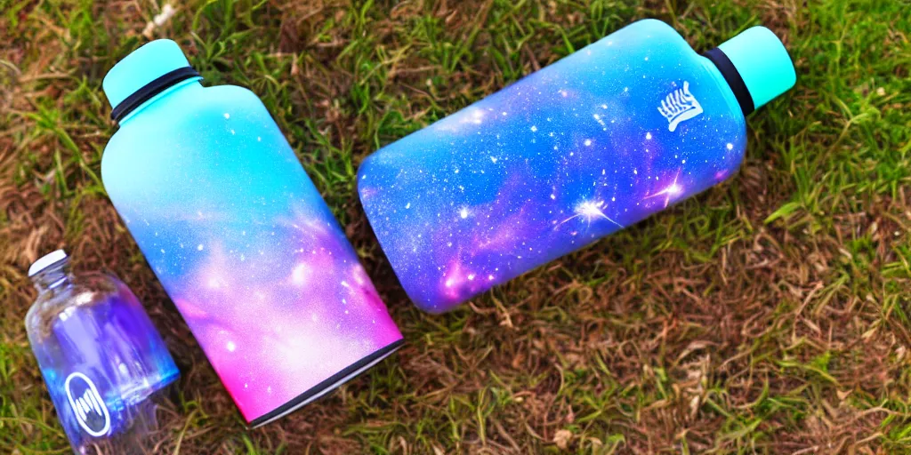 Image similar to hydro Flask, space, galaxy, glow, neon, closeup,